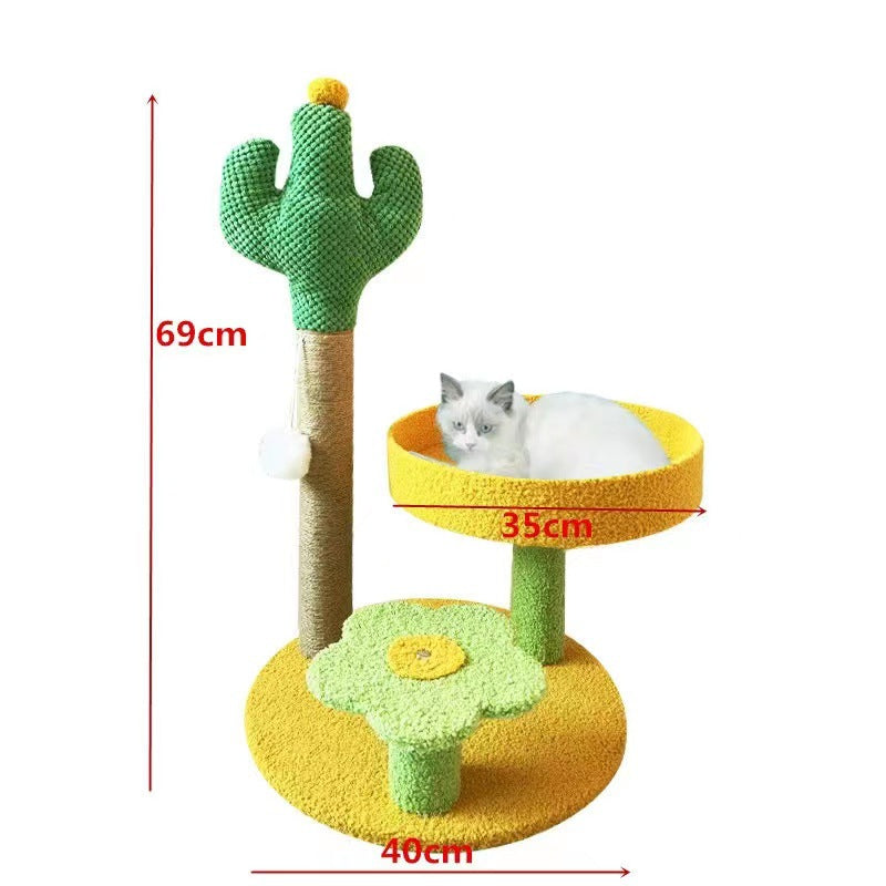 Yellow Cactus Pineapple Cat Tree with Scratching Post & Cozy Perch - Multi-Level Cat Tower with Flower V888-ELOSUNG48748