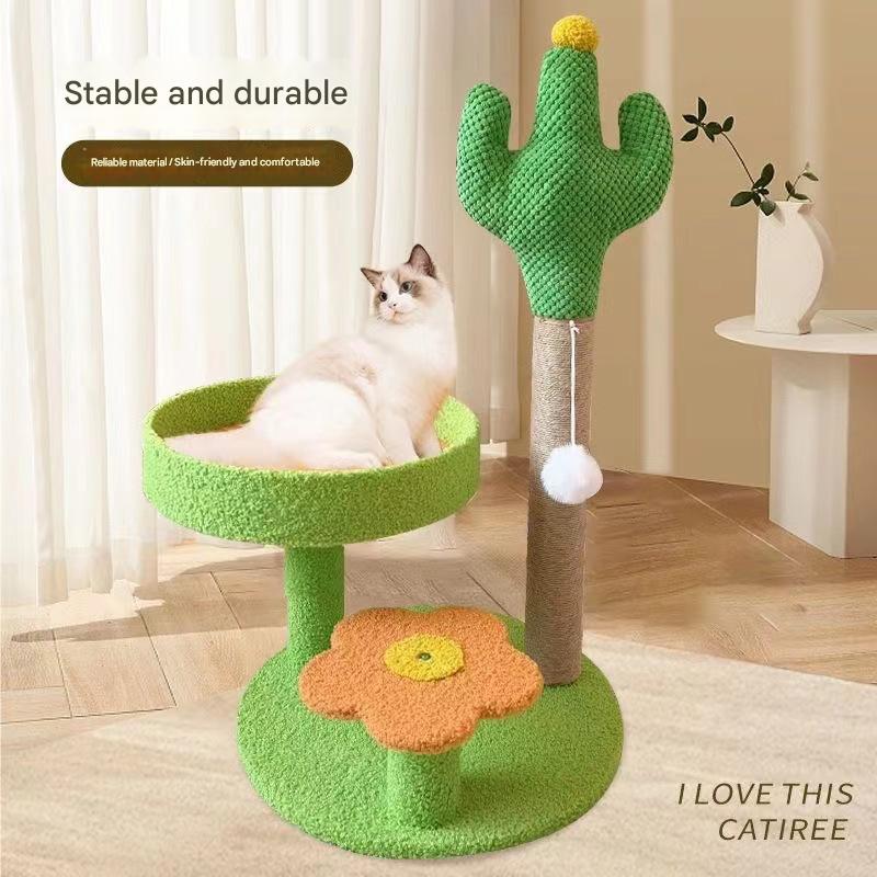 Yellow Cactus Pineapple Cat Tree with Scratching Post & Cozy Perch - Multi-Level Cat Tower with Flower V888-ELOSUNG48748