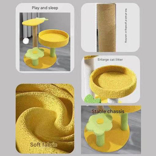 Yellow Cactus Pineapple Cat Tree with Scratching Post & Cozy Perch - Multi-Level Cat Tower with Flower V888-ELOSUNG48748