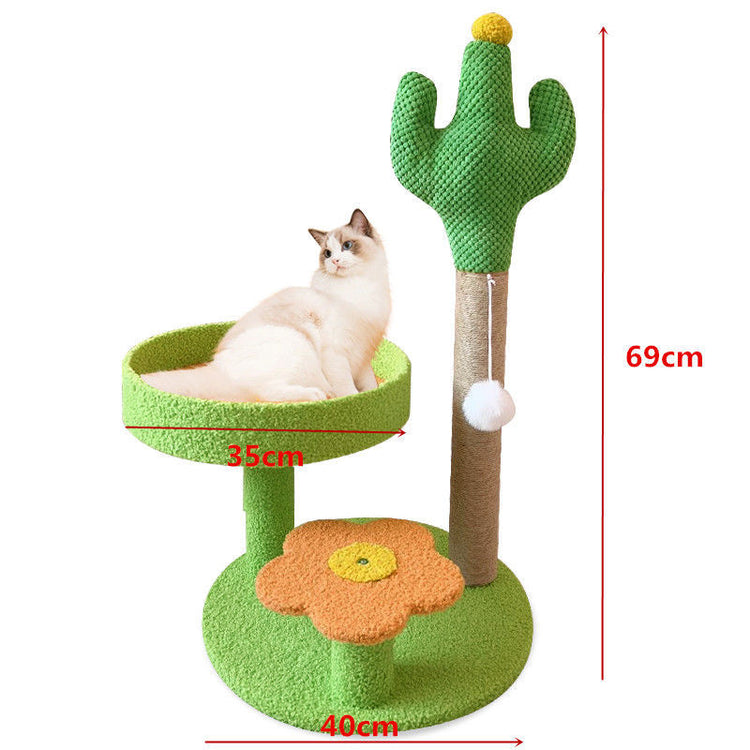 Green Cactus Pineapple Cat Tree with Scratching Post & Cozy Perch - Multi-Level Cat Tower with Flower V888-ELOSUNG48749