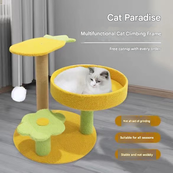 Green Cactus Pineapple Cat Tree with Scratching Post & Cozy Perch - Multi-Level Cat Tower with Flower V888-ELOSUNG48749