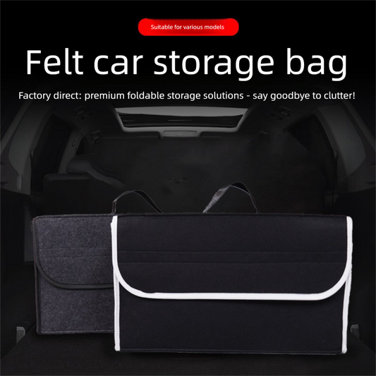 Black Foldable Felt Car Trunk Organizer with Handle - Multi-Compartment Storage Box for Tools and Groceries, V888-ELOSUNG48762