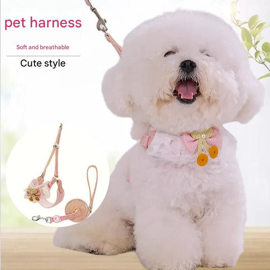 Green Lace Y-Shaped Pet Harness and Leash Set - Breathable Mesh Vest for Small to Medium Dogs and Cats - V888-ELOSUNG48781