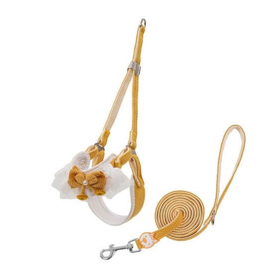 Orange-yellow Lace Y-Shaped Pet Harness and Leash Set - Breathable Mesh Vest for Small to Medium Dogs and V888-ELOSUNG48783