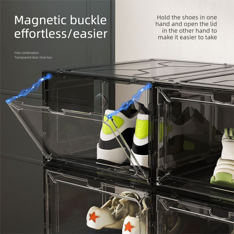 White Transparent Magnetic Shoe Box Stackable Dustproof Sneaker Storage Case for Basketball Shoes Clear V888-ELOSUNG48794