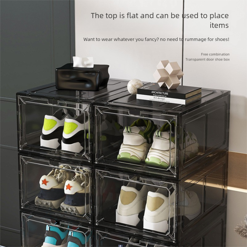Black Transparent Magnetic Shoe Box Stackable Dustproof Sneaker Storage Case for Basketball Shoes Clear V888-ELOSUNG48795
