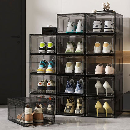 Black Transparent Magnetic Shoe Box Stackable Dustproof Sneaker Storage Case for Basketball Shoes Clear V888-ELOSUNG48795