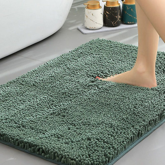 Atrovirens Thickened Chenille Bathroom Floor Mat 50x80cm Super Absorbent Non-Slip TPR Backing Rug for Shower V888-ELOSUNG48796