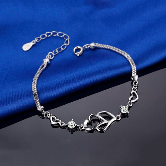 Heart-to-Heart Silver Plated Bracelet with Sparkling Rhinestones Elegant Romantic Jewelry for Women Includes V888-ELOSUNG48810