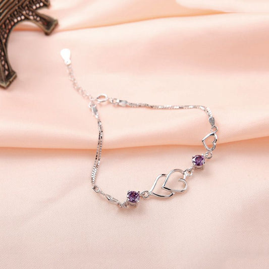 Heart-to-Heart Silver Plated Bracelet with Sparkling Rhinestones Elegant Romantic Jewelry for Women Includes V888-ELOSUNG48811