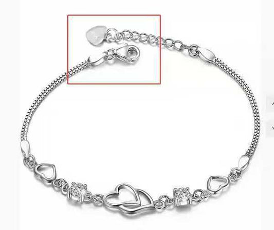 Heart-to-Heart Silver Plated Bracelet with Sparkling Rhinestones Elegant Romantic Jewelry for Women Includes V888-ELOSUNG48812
