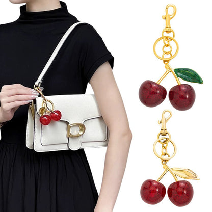 Golden Fashionable Cherry Keychain with Fruit Pendant for Handbags and Keys Stylish Accessory Solution for V888-ELOSUNG48817