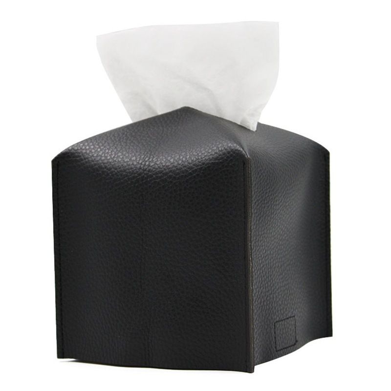 2 Pack Black PU Leather Rectangular Tissue Box Covers Foldable Roll Paper Bag for Car Home and Bathroom V888-ELOSUNG48822