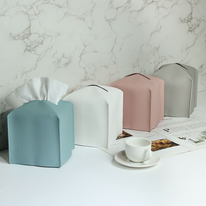 2 Pack White PU Leather Rectangular Tissue Box Covers Foldable Roll Paper Bag for Car Home and Bathroom V888-ELOSUNG48823