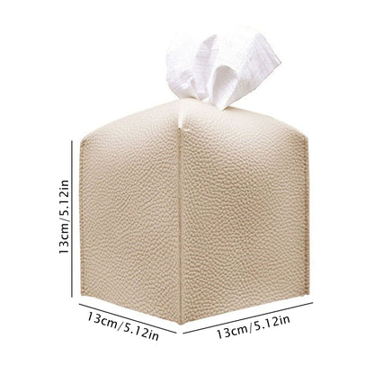 2 Pack Beige PU Leather Rectangular Tissue Box Covers Foldable Roll Paper Bag for Car Home and Bathroom V888-ELOSUNG48826