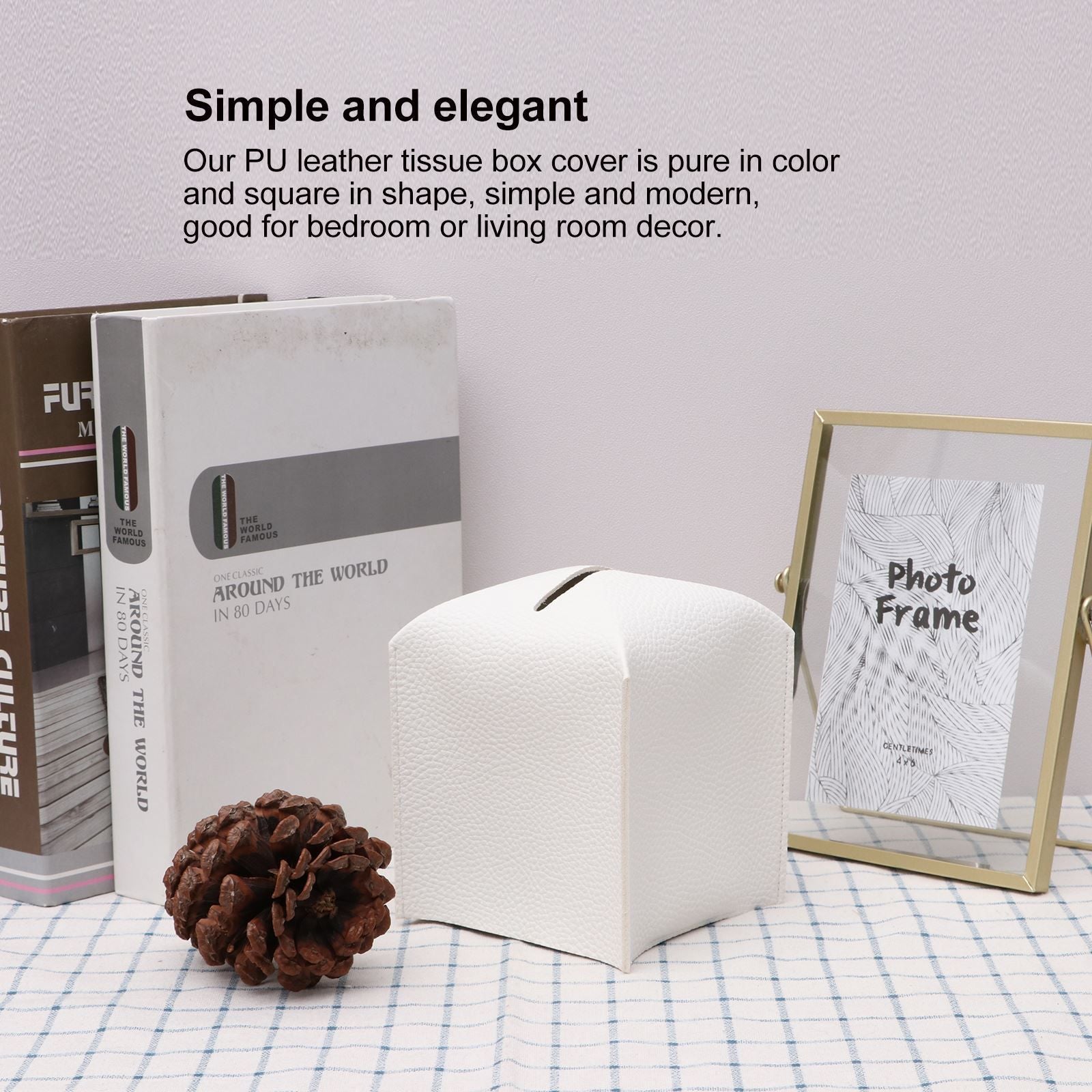 2 Pack Beige PU Leather Rectangular Tissue Box Covers Foldable Roll Paper Bag for Car Home and Bathroom V888-ELOSUNG48826