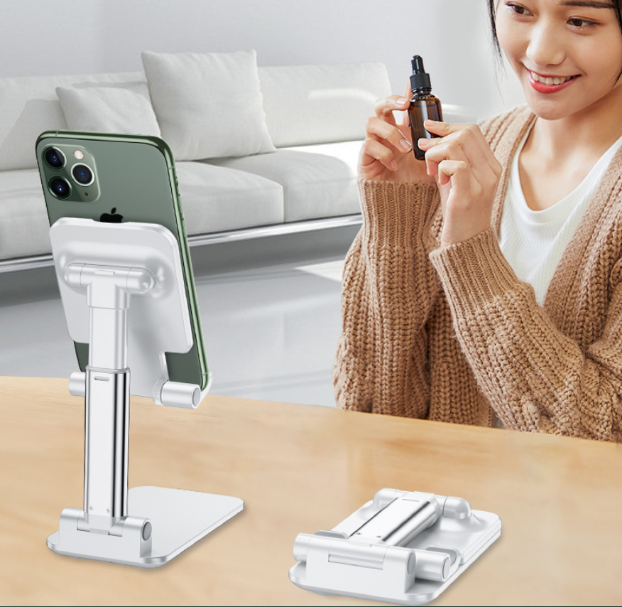 White Adjustable Desktop Phone Stand with Height Extension and Foldable Design for Online Classes and V888-ELOSUNG48834