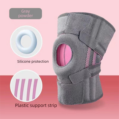 Grayish pink Adjustable Open Patella Knee Brace with Spring Support and Compression Straps for Basketball V888-ELOSUNG48863