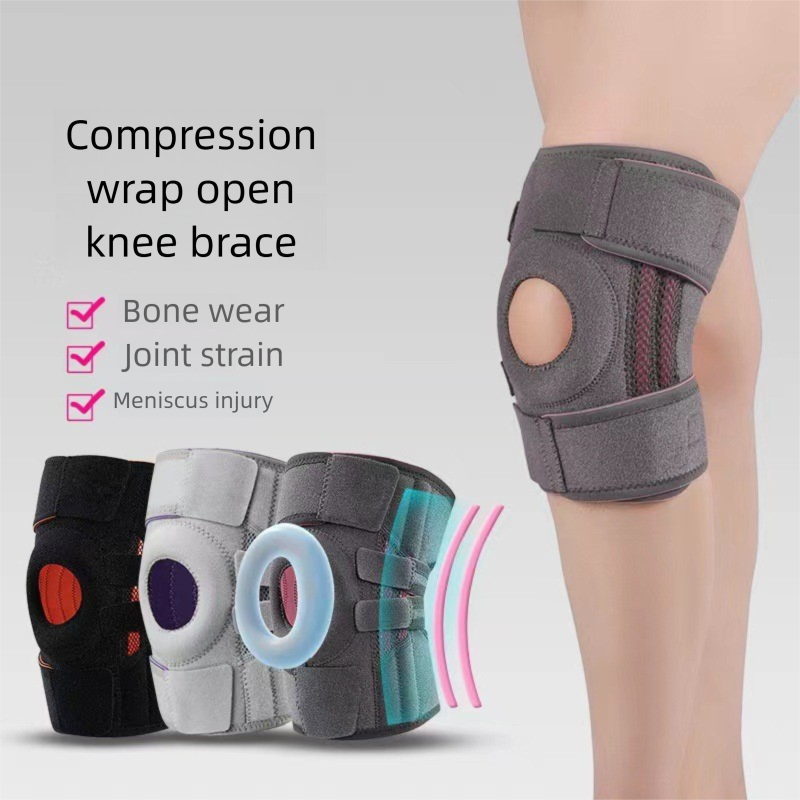 Grayish pink Adjustable Open Patella Knee Brace with Spring Support and Compression Straps for Basketball V888-ELOSUNG48863