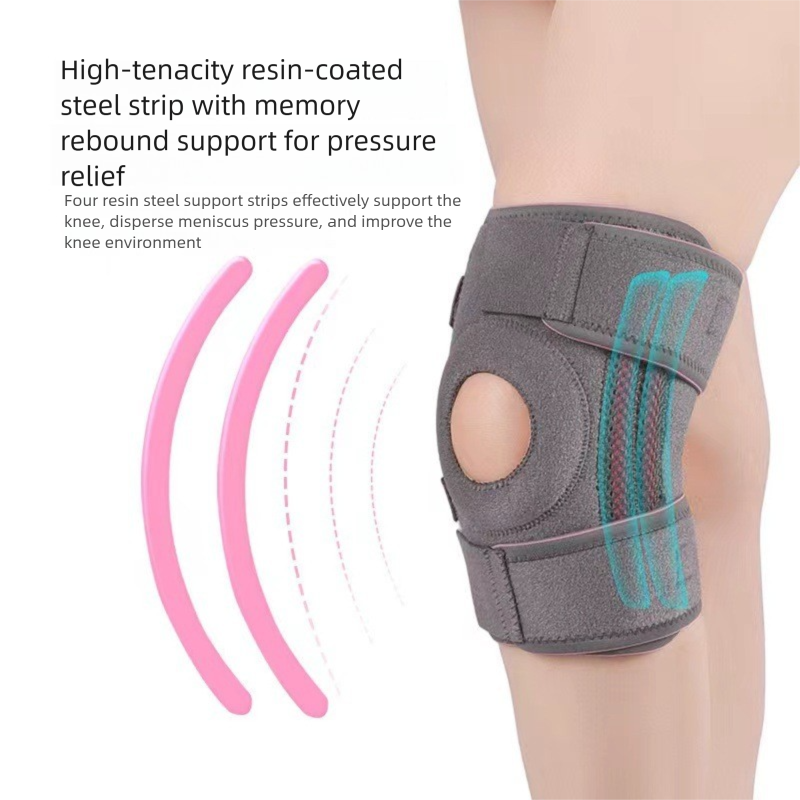 Grayish purple Adjustable Open Patella Knee Brace with Spring Support and Compression Straps for Basketball V888-ELOSUNG48864