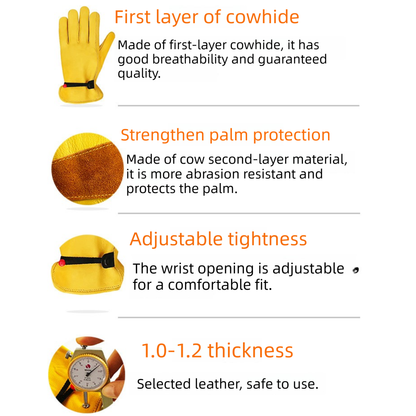 Size M Golden Yellow Top-Grain Cowhide Protective Work Gloves, Durable Wear-Resistant Labor Safety Solution V888-ELOSUNG48883