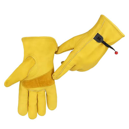 Size XXL Golden Yellow Top-Grain Cowhide Protective Work Gloves, Durable Wear-Resistant Labor Safety Solution V888-ELOSUNG48886