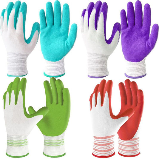 4 Pairs Red, green, blue, purple Gardening Gloves with Breathable Latex Coating - Non-Slip Protective Work V888-ELOSUNG48910