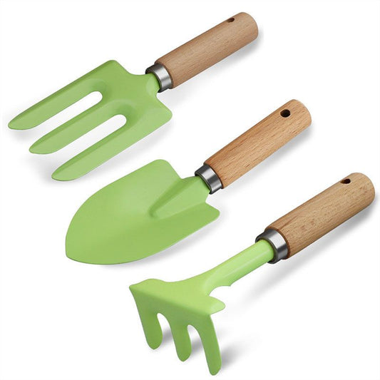 Mini Gardening Tool Set - 3-Piece Natural Wood Handle and Sturdy Metal Shovel Rake Spade - Ideal for V888-ELOSUNG48912