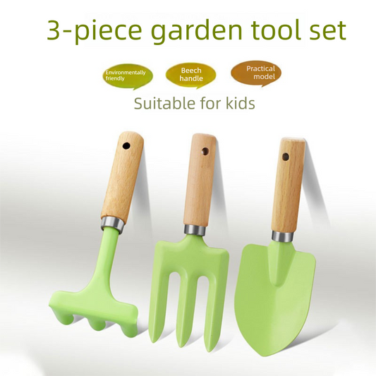 Mini Gardening Tool Set - 3-Piece Natural Wood Handle and Sturdy Metal Shovel Rake Spade - Ideal for V888-ELOSUNG48912