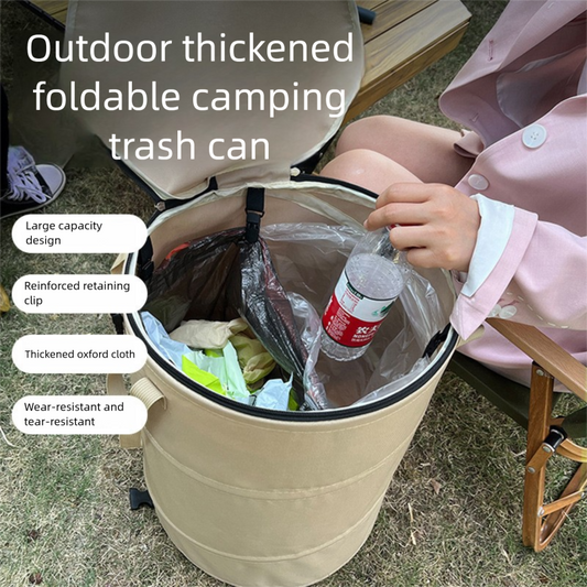 Black Foldable Camping Trash Can with Lid - Large Capacity Heavy Duty Pop Up Rubbish Bin - Portable Storage V888-ELOSUNG48914