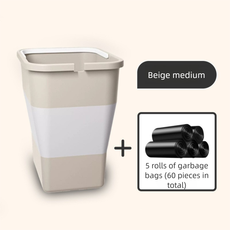 Beige Foldable Car Trash Can and Multi-Functional Storage Bin - Includes 5 Rolls of Bags - Leak-Proof V888-ELOSUNG48920