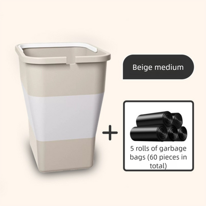 Beige Foldable Car Trash Can and Multi-Functional Storage Bin - Includes 5 Rolls of Bags - Leak-Proof V888-ELOSUNG48920