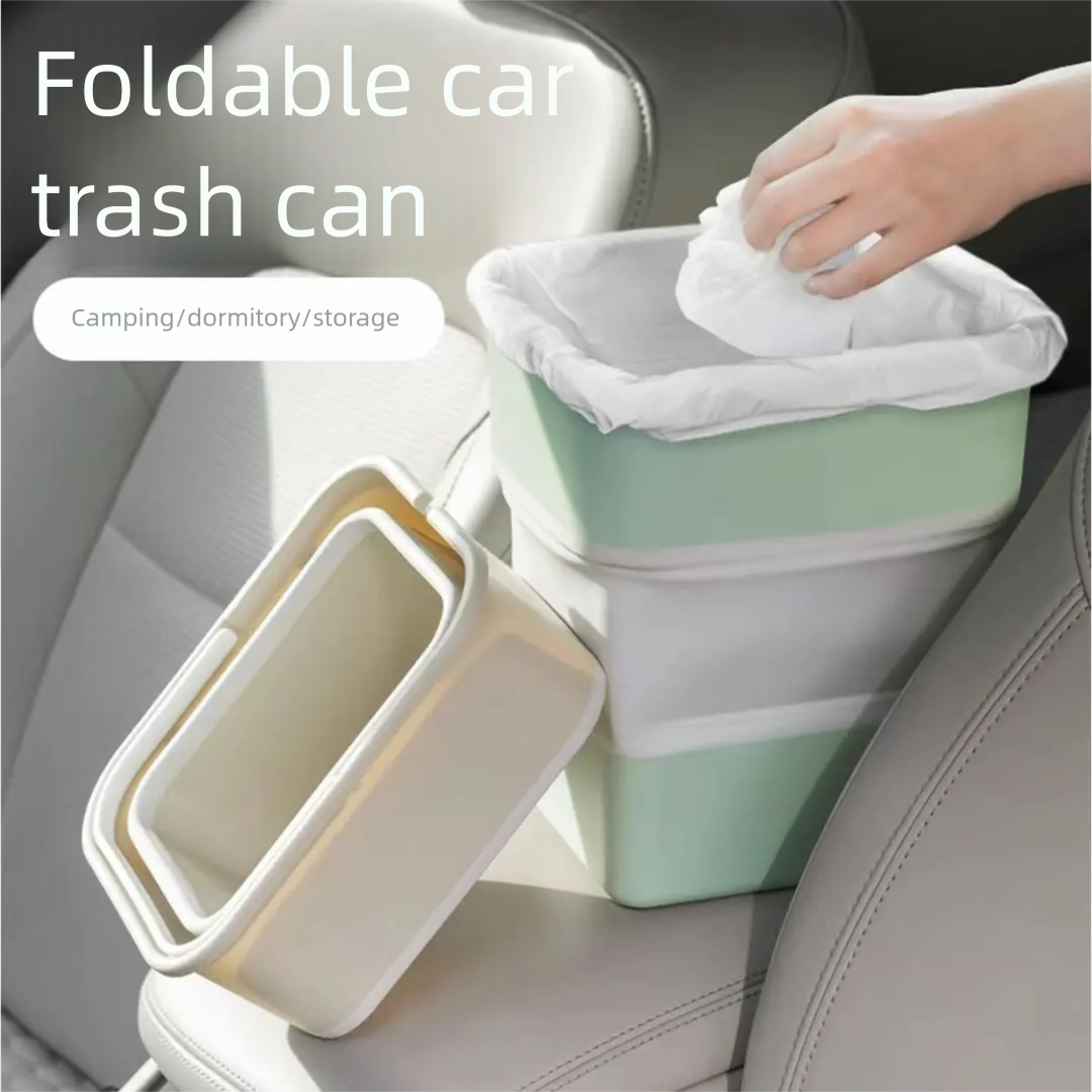 Light green Foldable Car Trash Can and Multi-Functional Storage Bin - Includes 5 Rolls of Bags - Leak-Proof V888-ELOSUNG48922