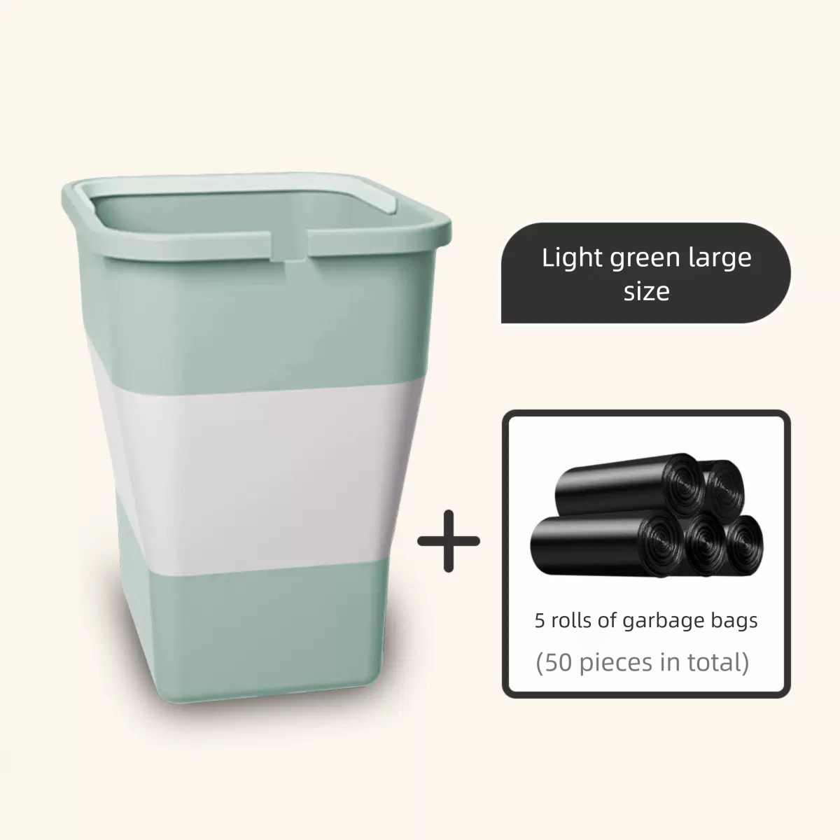 Light green Foldable Car Trash Can and Multi-Functional Storage Bin - Includes 5 Rolls of Bags - Leak-Proof V888-ELOSUNG48923