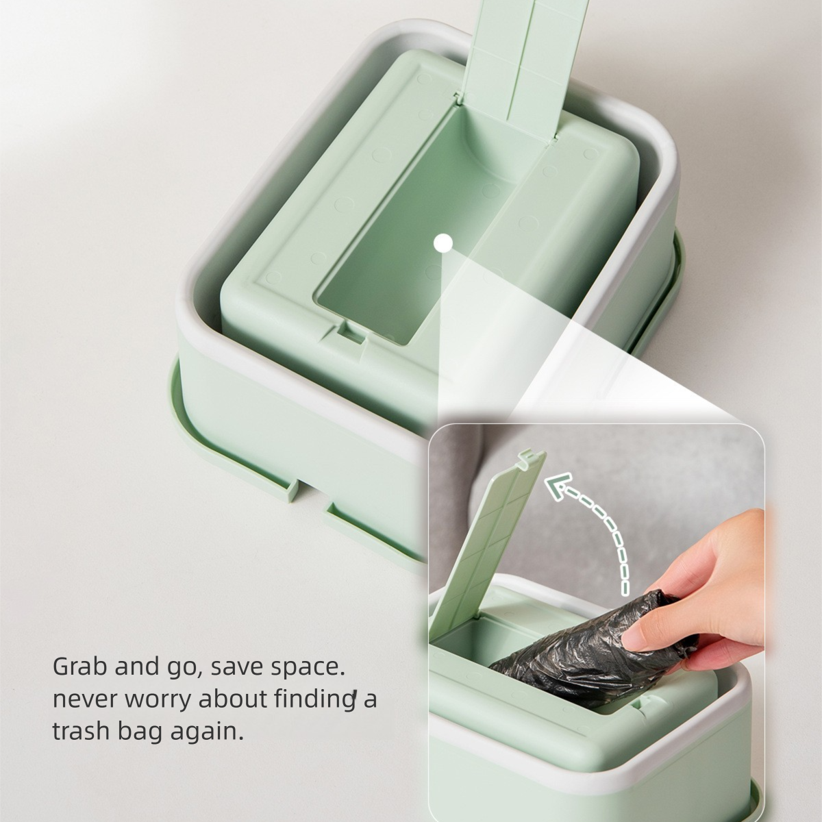 Light green Foldable Car Trash Can and Multi-Functional Storage Bin - Includes 5 Rolls of Bags - Leak-Proof V888-ELOSUNG48923