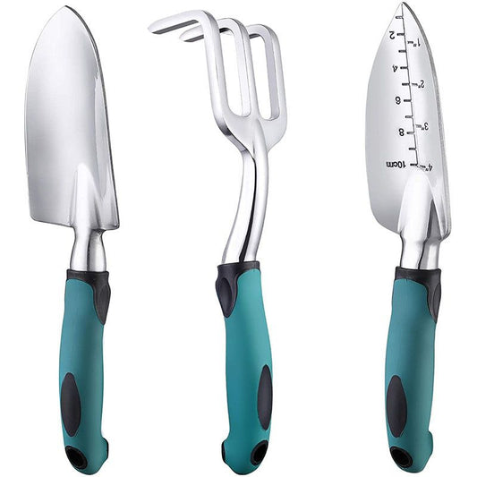 3-Piece Green Gardening Tool Set - Heavy Duty Aluminum Alloy with Bonus Claw Gardening Gloves - Rust V888-ELOSUNG48933