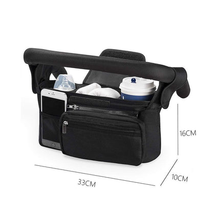 Black Universal Stroller Organizer Bag - Durable Water-Resistant Fabric - Dual Insulated Cup Holders, Large V888-ELOSUNG48936