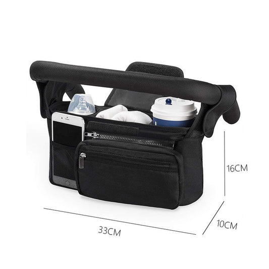 Black Universal Stroller Organizer Bag - Durable Water-Resistant Fabric - Dual Insulated Cup Holders, Large V888-ELOSUNG48936