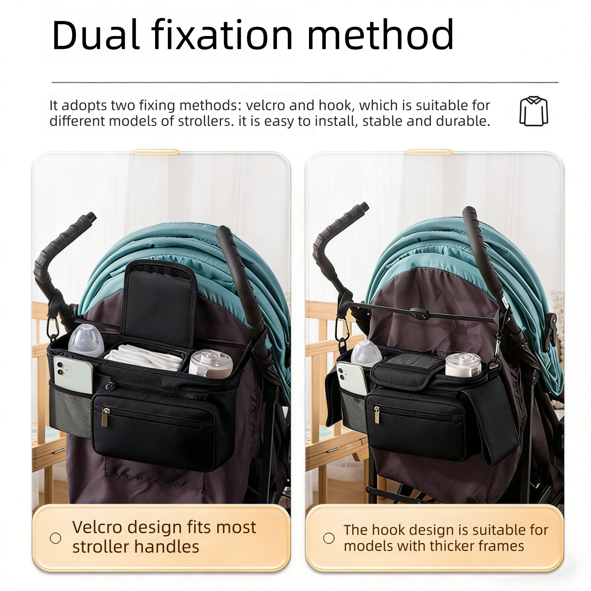 Grey Universal Stroller Organizer Bag - Durable Water-Resistant Fabric - Dual Insulated Cup Holders, Large V888-ELOSUNG48937