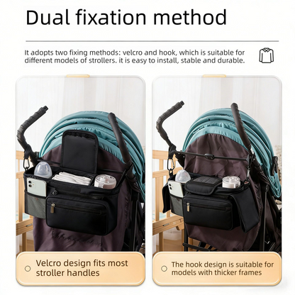 Grey Universal Stroller Organizer Bag - Durable Water-Resistant Fabric - Dual Insulated Cup Holders, Large V888-ELOSUNG48937