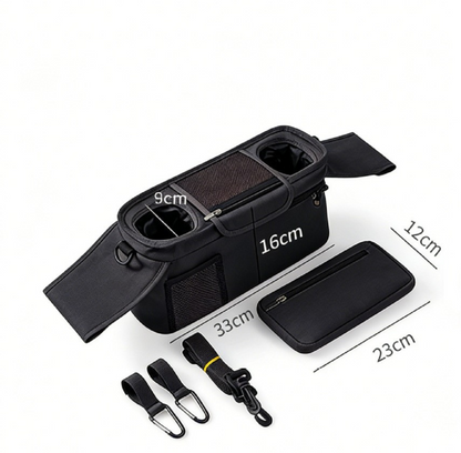 Grey Universal Stroller Organizer Bag - Durable Water-Resistant Fabric - Dual Insulated Cup Holders, Large V888-ELOSUNG48937