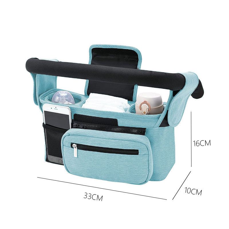 Blue Universal Stroller Organizer Bag - Durable Water-Resistant Fabric - Dual Insulated Cup Holders, Large V888-ELOSUNG48938