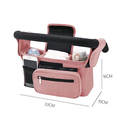 Pink Universal Stroller Organizer Bag - Durable Water-Resistant Fabric - Dual Insulated Cup Holders, Large V888-ELOSUNG48939
