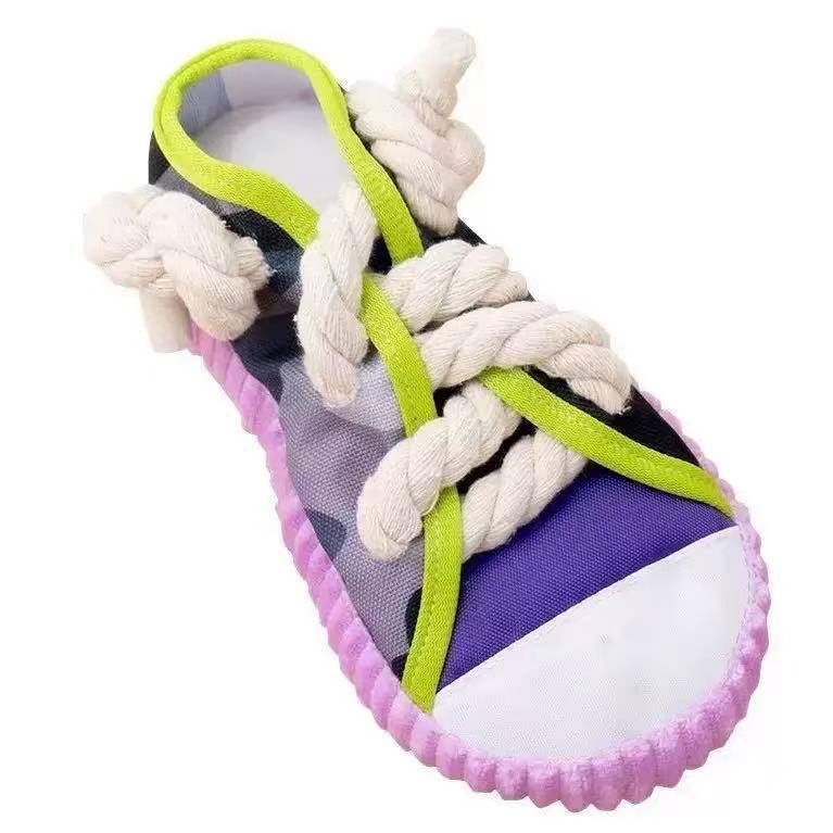Purple Squeaky Canvas Shoe Dog Toy - Durable Realistic Sneaker Design for Chewing and Teething, Interactive V888-ELOSUNG48941