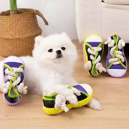Purple Squeaky Canvas Shoe Dog Toy - Durable Realistic Sneaker Design for Chewing and Teething, Interactive V888-ELOSUNG48941