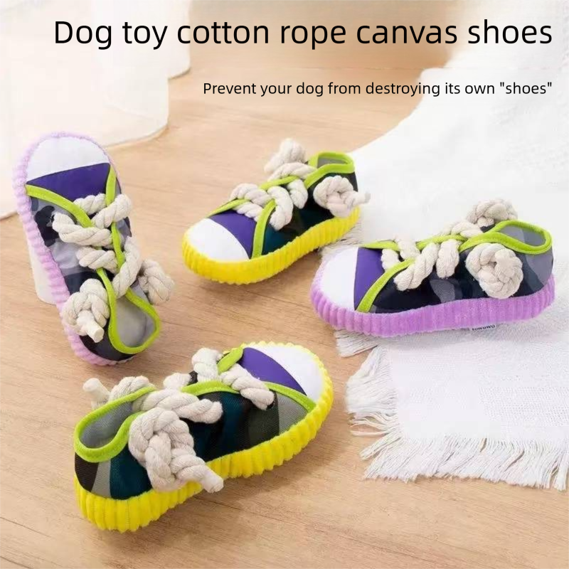 Purple Squeaky Canvas Shoe Dog Toy - Durable Realistic Sneaker Design for Chewing and Teething, Interactive V888-ELOSUNG48941