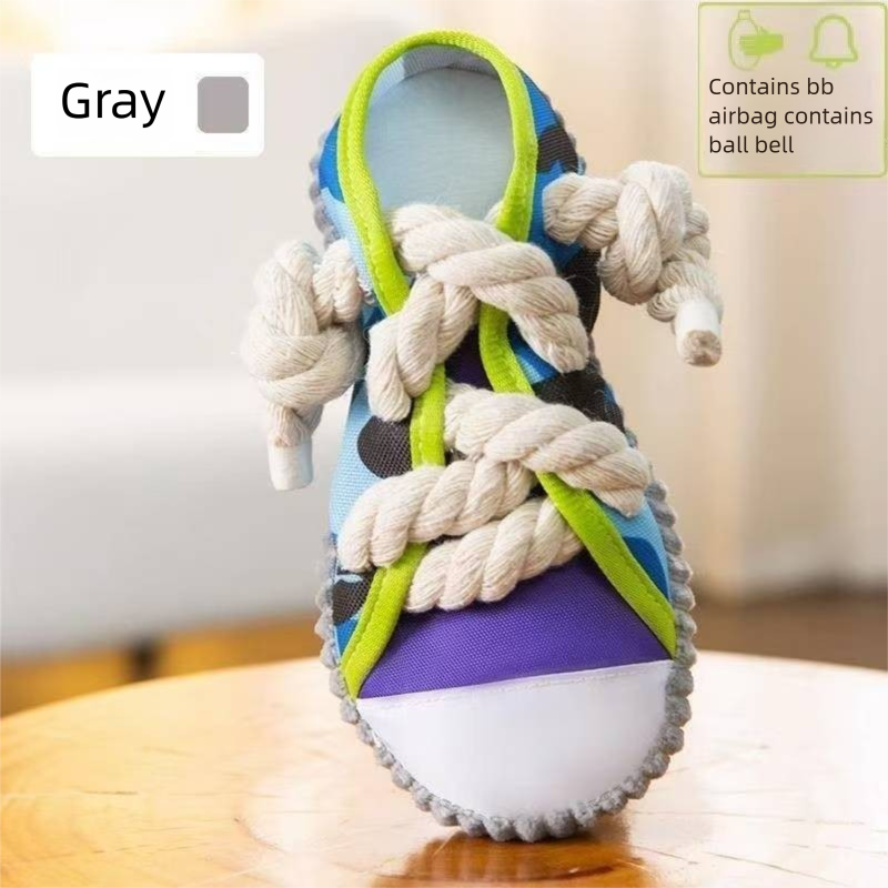 Grey Squeaky Canvas Shoe Dog Toy - Durable Realistic Sneaker Design for Chewing and Teething, Interactive V888-ELOSUNG48942