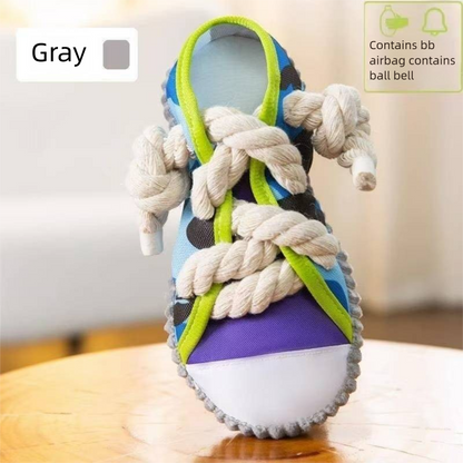 Grey Squeaky Canvas Shoe Dog Toy - Durable Realistic Sneaker Design for Chewing and Teething, Interactive V888-ELOSUNG48942