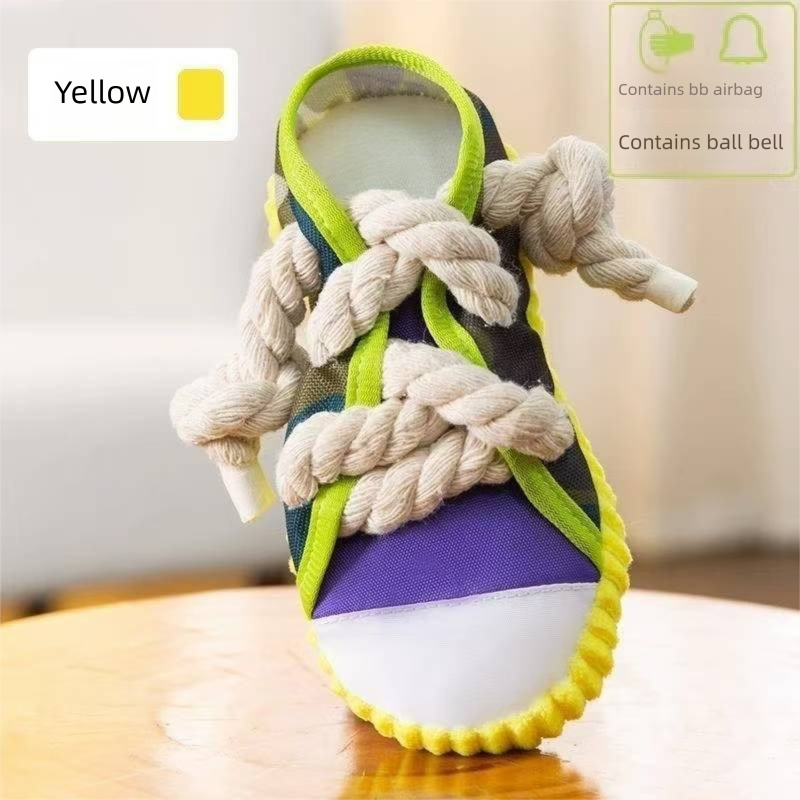 Yellow Squeaky Canvas Shoe Dog Toy - Durable Realistic Sneaker Design for Chewing and Teething, Interactive V888-ELOSUNG48943