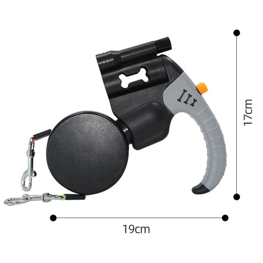 Black Dual Retractable Dog Leash - Tangle-Free 360 Degree Rotation - Built-in LED Flashlight, Individual V888-ELOSUNG48959